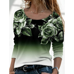 Icone™ FloralLongsleeves: Dames Casual Comfort Top Ronde Hals Bloemen Lange Mouwen