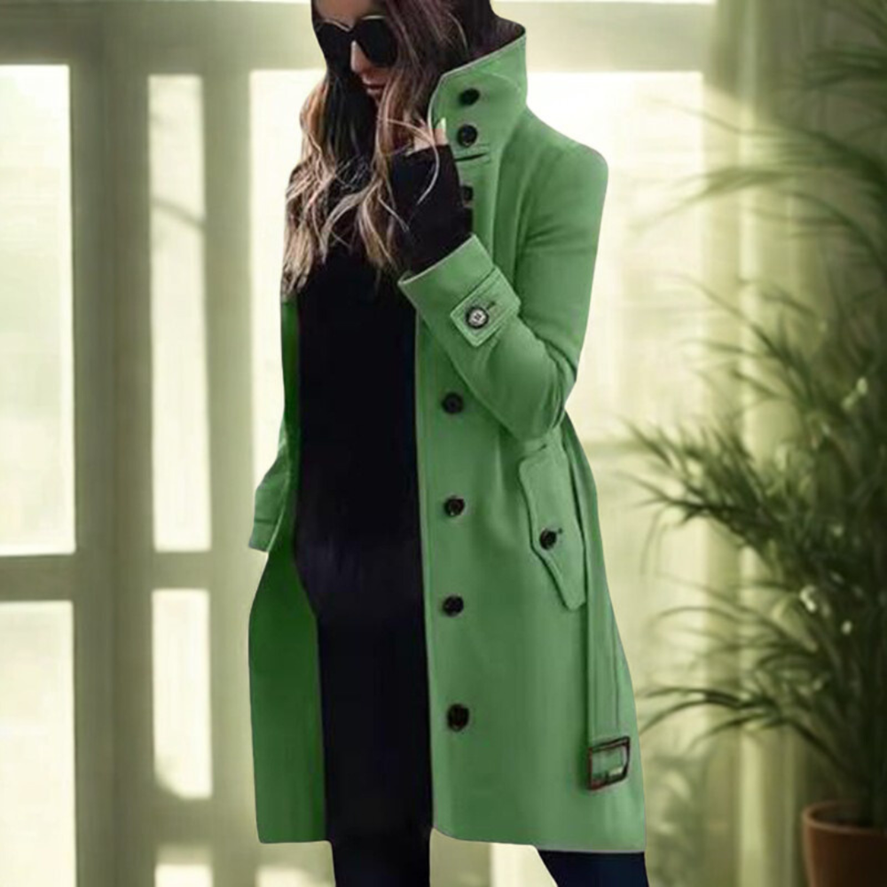 Icone™ StylishCoat: Veelzijdige Mid-Lengte Hoge Hals Gebuttonde Stijlvolle Jas