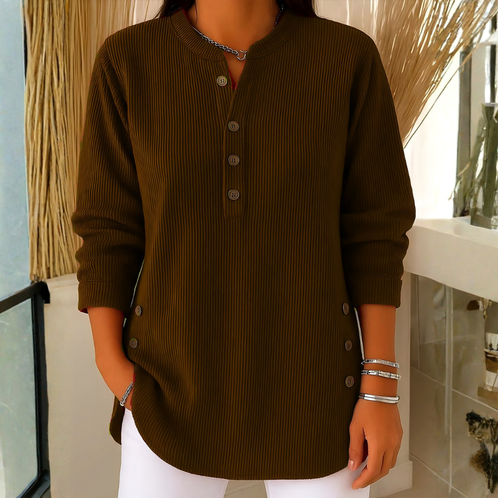 Icone™ CasualBlouse: Effen Kleur Stijlvolle Knopen Toevallig Bloes