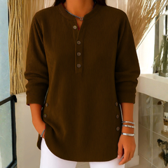 Icone™ CasualBlouse: Effen Kleur Stijlvolle Knopen Toevallig Bloes