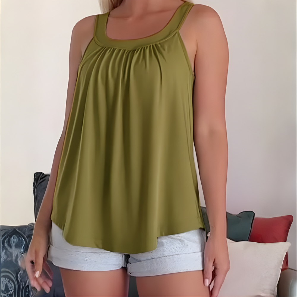 Icone™ SleevelessTop: Stijlvolle Zomer Effen Plissé Tank Mouwloze Bovenkant