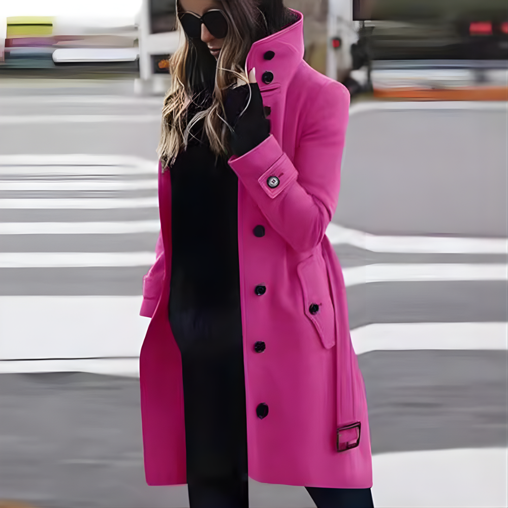 Icone™ StylishCoat: Veelzijdige Mid-Lengte Hoge Hals Gebuttonde Stijlvolle Jas
