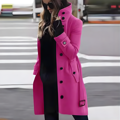 Icone™ StylishCoat: Veelzijdige Mid-Lengte Hoge Hals Gebuttonde Stijlvolle Jas