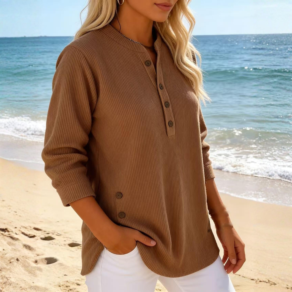 Icone™ CasualBlouse: Effen Kleur Stijlvolle Knopen Toevallig Bloes