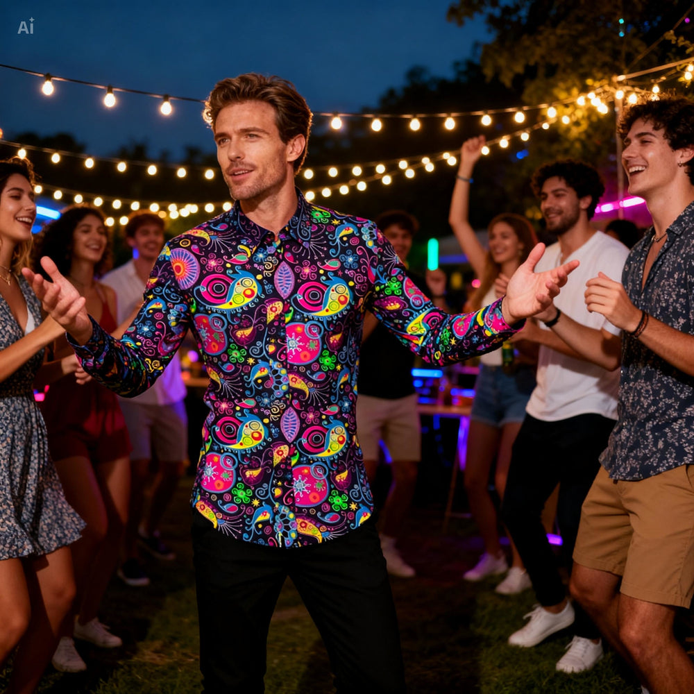 Icone™ RetroPolo: Disco Nacht Heren Lange Mouwen Vintage Retro Polo