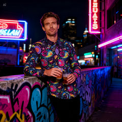 Icone™ RetroPolo: Disco Nacht Heren Lange Mouwen Vintage Retro Polo