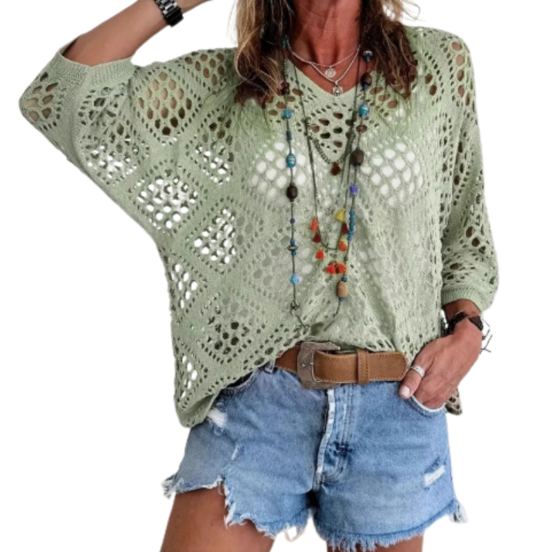 Icone™ CrochetCoverup: Bohemian Zomer Mid-Lengte Mouwen Coverup