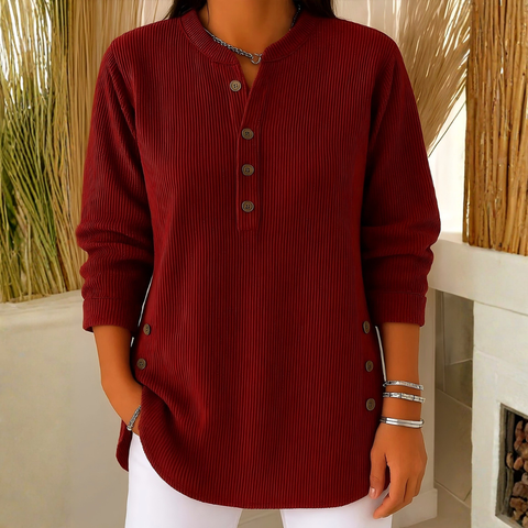 Icone™ CasualBlouse: Effen Kleur Stijlvolle Knopen Toevallig Bloes