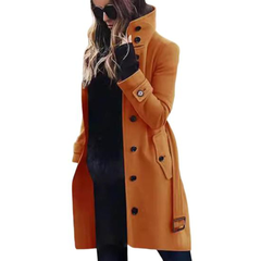 Icone™ StylishCoat: Veelzijdige Mid-Lengte Hoge Hals Gebuttonde Stijlvolle Jas