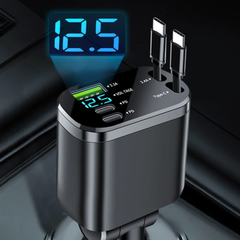 CarCharger: 5-In-1 Opladen Poort Intrekbaar Kabel Snel Auto Oplader