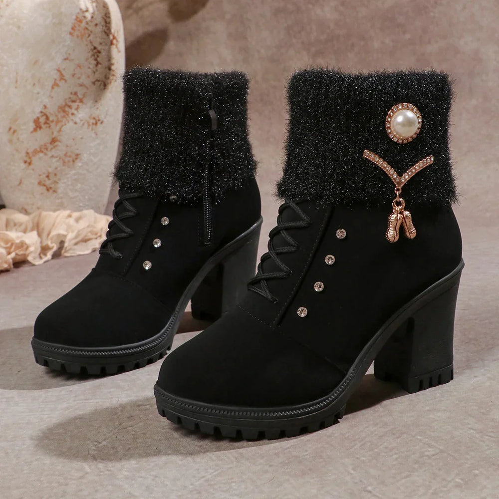 Happy™ CozyBoots: Dames Stijlvol Blok Hakken Gezellig Laarzen
