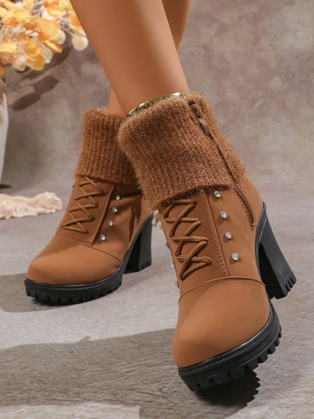 Happy™ CozyBoots: Dames Stijlvol Blok Hakken Gezellig Laarzen