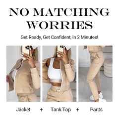 Icone™ OutfitSet: Jas, Tanktop En Broek Casual Outfit Set Voor Dames
