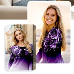 Icone™ FloralLongsleeves: Dames Casual Comfort Top Ronde Hals Bloemen Lange Mouwen