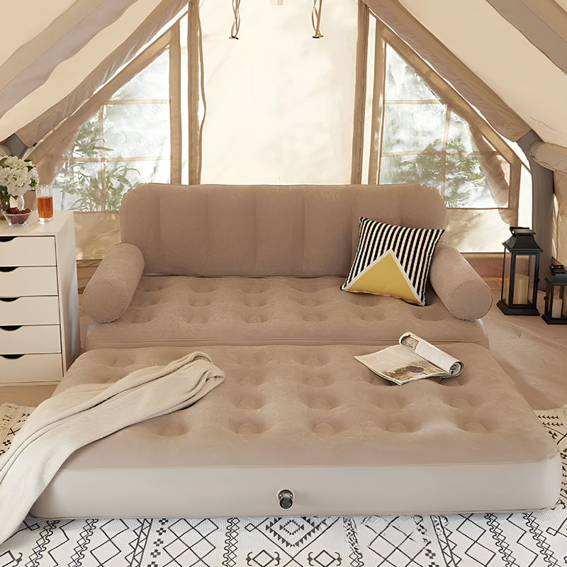 UltiFurni® RestLounge: Converteerbare 2-in-1 Snelle Opzet Opblaasbare Rust Lounge Sofa Bed