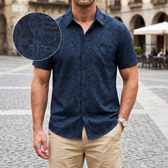 Icone™ VersatileShirt: Heren Veelzijdig Patroon Kort Mouw Knop Omlaag Shirt