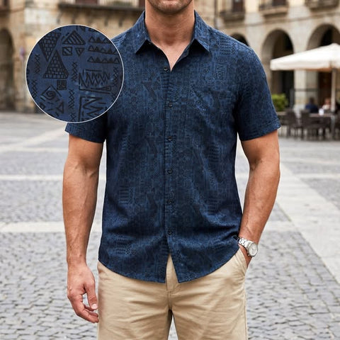 Icone™ VersatileShirt: Heren Veelzijdig Patroon Kort Mouw Knop Omlaag Shirt