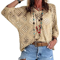 Icone™ CrochetCoverup: Bohemian Zomer Mid-Lengte Mouwen Coverup