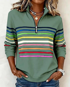 Icone™ ComfySweatshirt: Regenboog Streep Casual De Helft-Rits Comfortabel Sweatshirt