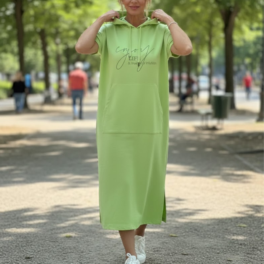 Icone™ DrawstringDress: Dames Knus Met Capuchon Met Trekkoord Midi Jurk