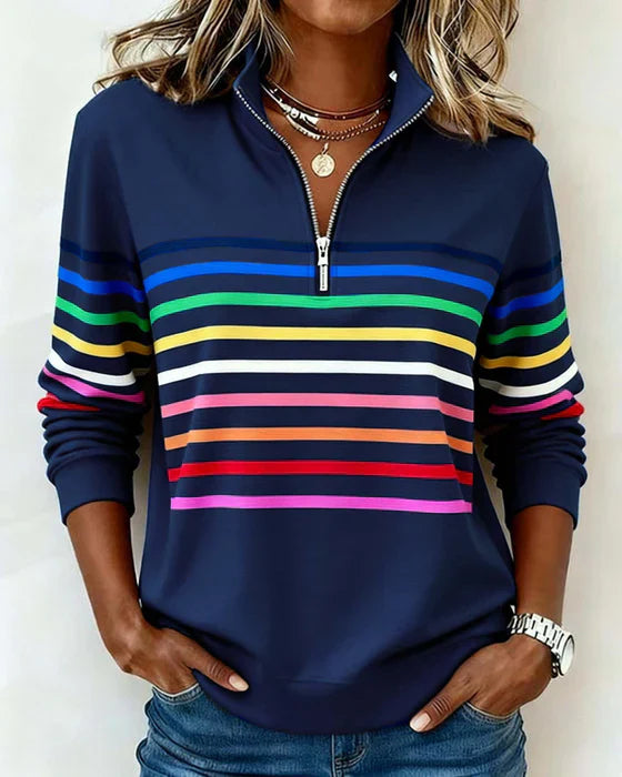 Icone™ ComfySweatshirt: Regenboog Streep Casual De Helft-Rits Comfortabel Sweatshirt