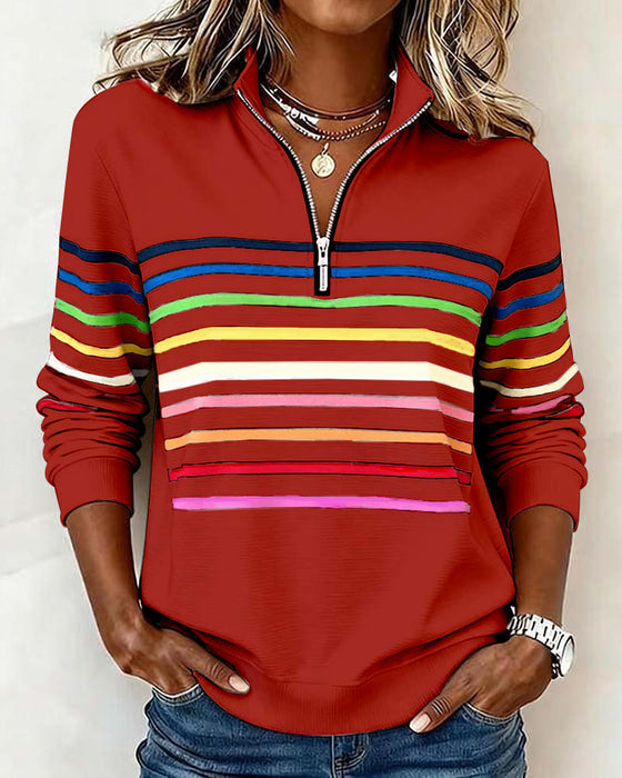 Icone™ ComfySweatshirt: Regenboog Streep Casual De Helft-Rits Comfortabel Sweatshirt