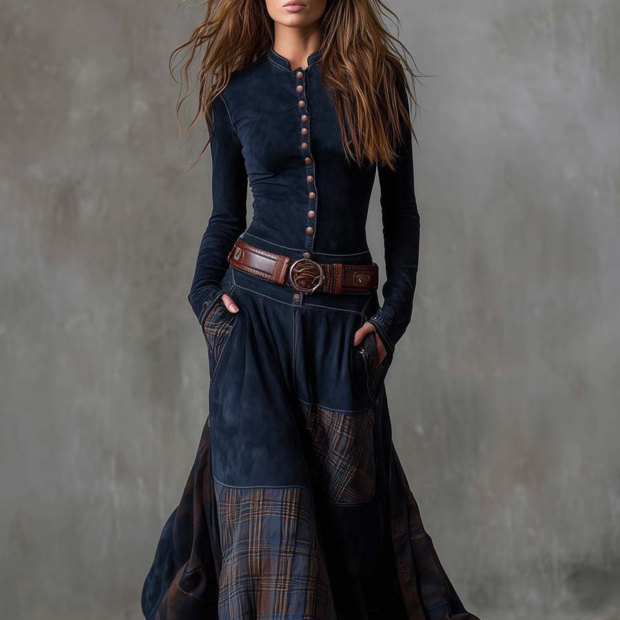 Icone™ ClassicDress: Luxe Retro Taille-Accentuerende Vintage Patchwork Klassieke Jurk