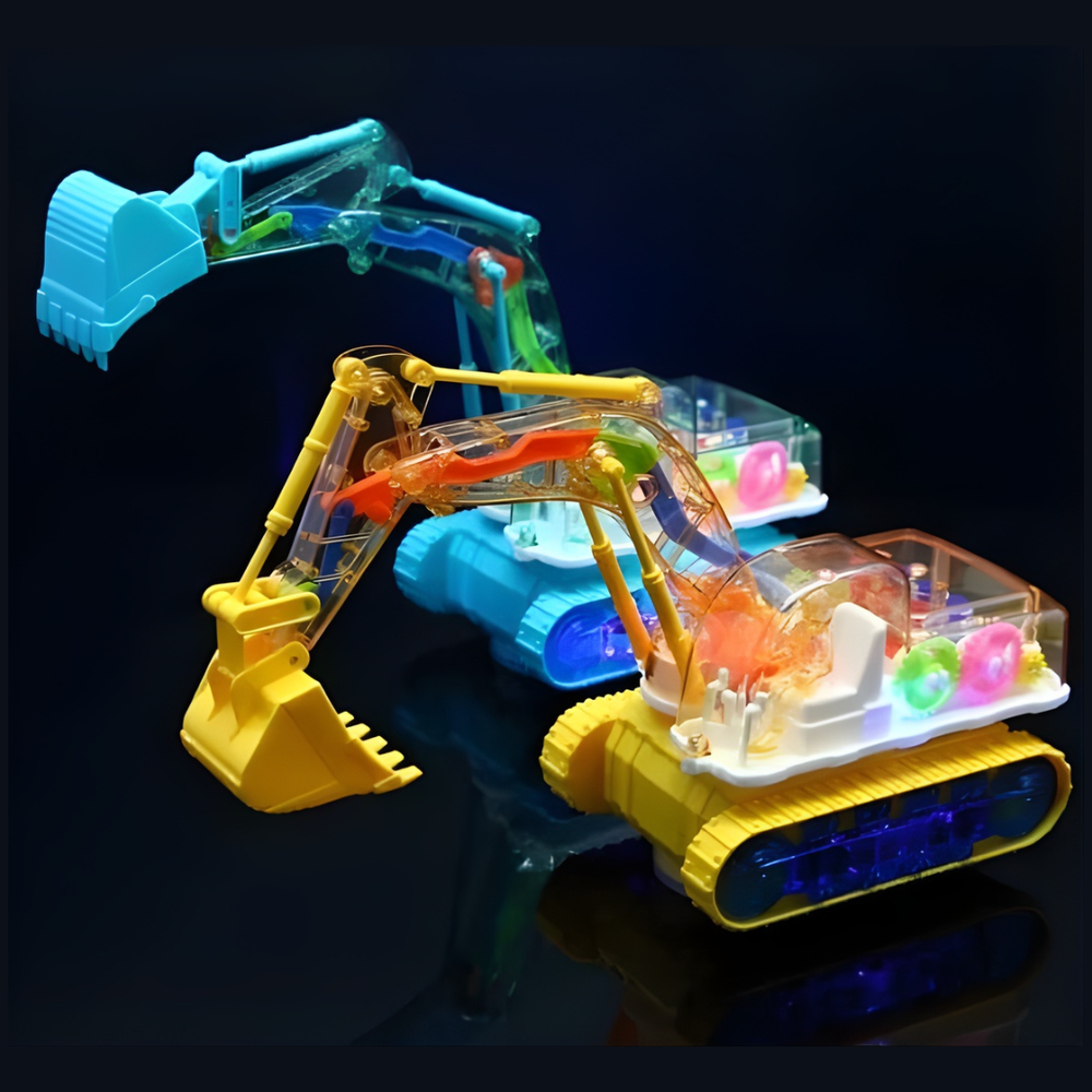 Kletshuts™ TransparentExcavator: Kinderkleurige LED Transparante Gear Elektrische Graafmachine Speelgoed