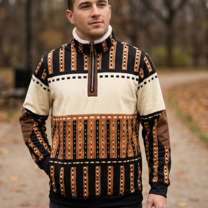 Icone™ RetroSweatshirt: Heren Stijlvolle Half-Rits Staande-Kraag Retro Sweatshirt