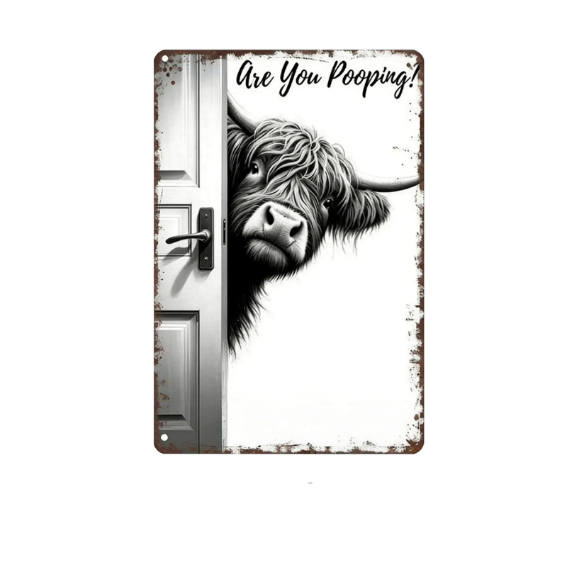 CowFrame™ – Grappig Rustiek Hoogland Koe Frame Badkamerbord