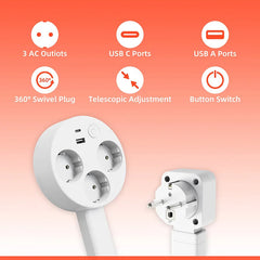Globetrek° PowerHub: Verstelbare Multi Socket Verlengkabel En USB Hub