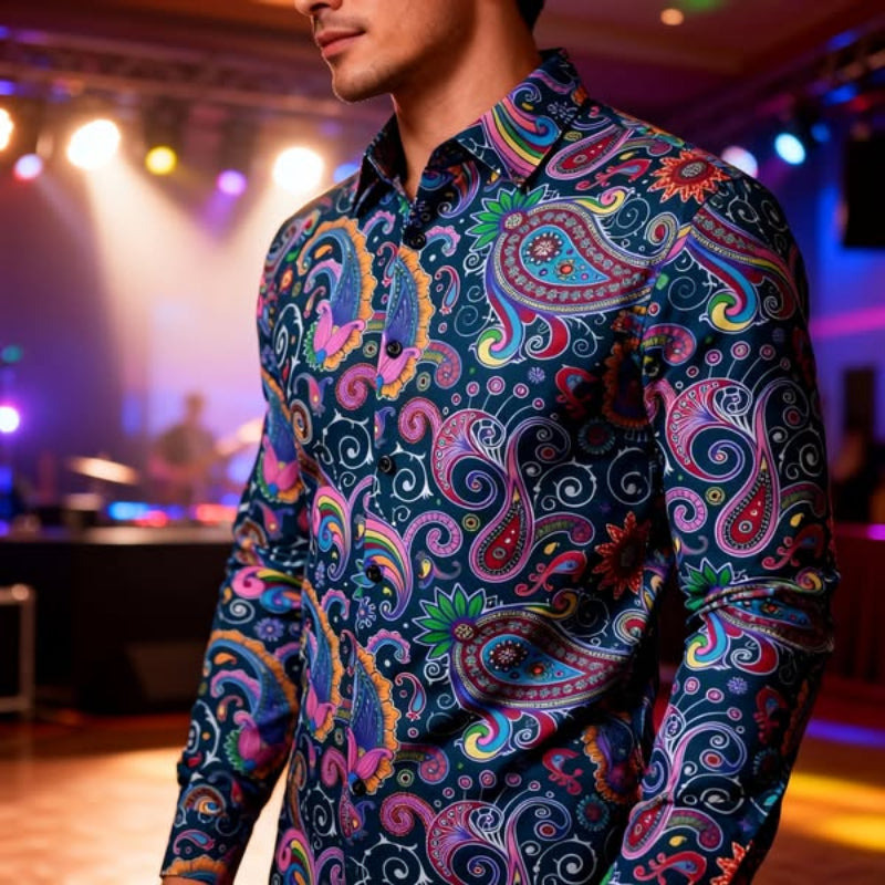 Icone™ RetroPolo: Disco Nacht Heren Lange Mouwen Vintage Retro Polo