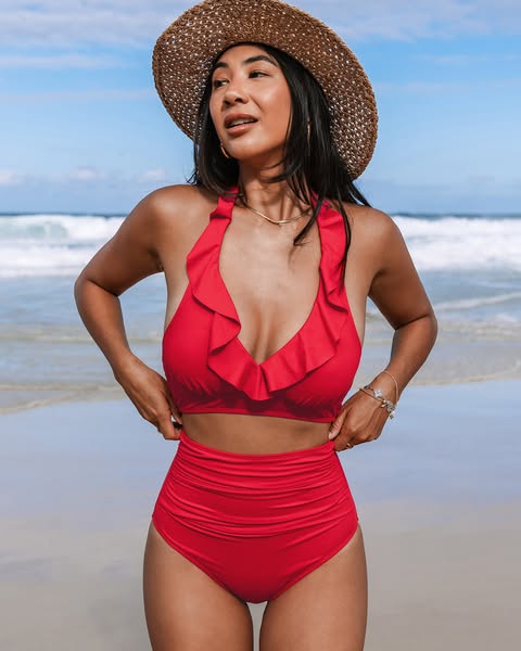 Icone™ RuffledBikini: Hoge Taille Sexy Slim Fit Zomer Halter Ruffled Bikini