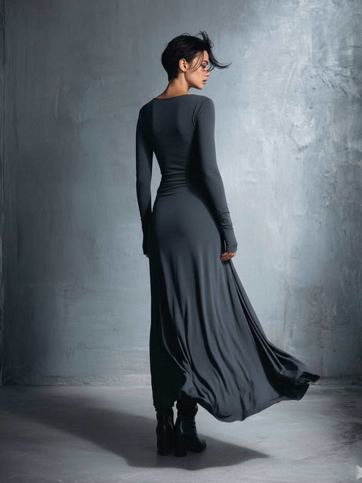Icone™ MaxiDress: Zij-Knoop Wikkel Slank-Pasvorm Premium Lange Maxi Jurk
