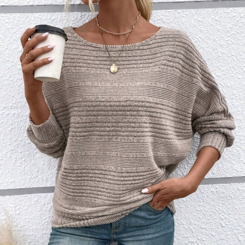 Icone™ CasualLongsleeves: Relaxte Pasvorm Stijlvol Gestreept Vleermuismouwen Casual Lange Mouwen Top