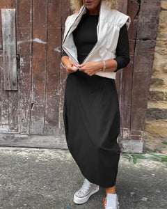 Icone™ SleekDress: Minimalistische Lange Sleek Mouw Elegante Casual Fit Jurk