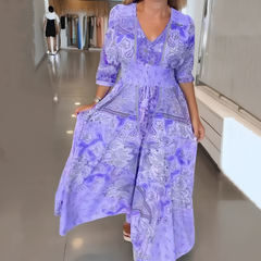 Icone™ LongDress: Elegante Comfortabele Bloemen V-Hals Lange Jurk