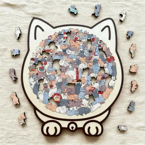 Kletshuts™CatPuzzle: Uniek Kat Puzzel Kleurrijk Houten Dier Legpuzzel