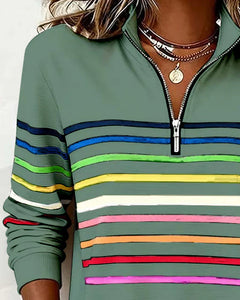 Icone™ ComfySweatshirt: Regenboog Streep Casual De Helft-Rits Comfortabel Sweatshirt