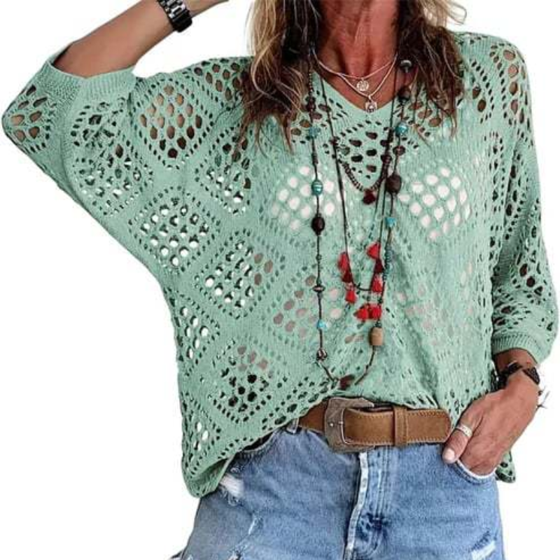Icone™ CrochetCoverup: Bohemian Zomer Mid-Lengte Mouwen Coverup