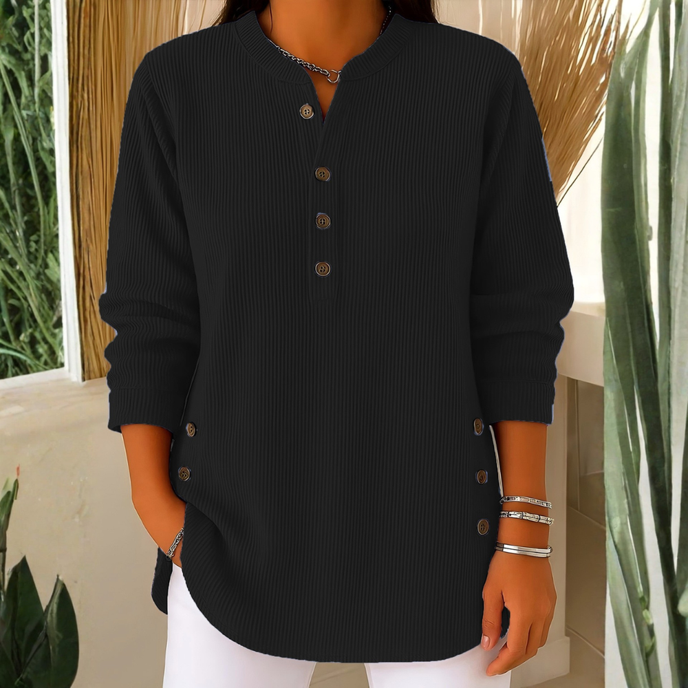 Icone™ CasualBlouse: Effen Kleur Stijlvolle Knopen Toevallig Bloes