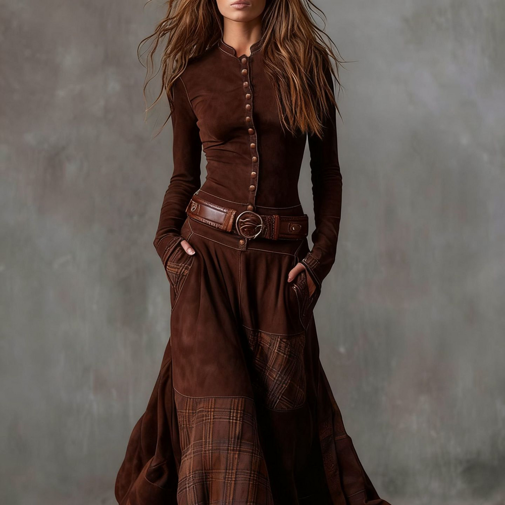 Icone™ ClassicDress: Luxe Retro Taille-Accentuerende Vintage Patchwork Klassieke Jurk