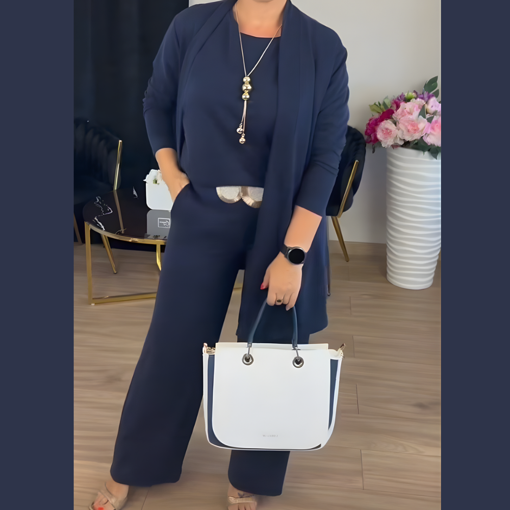 Icone™ ClassySet: Stijlvol Dames 3-Delig Lang Cardigan En Broek Chique Set