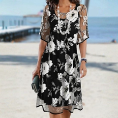 Icone™ SheerDress: Elegante Formele Doorzichtige Bloemige Knie-Lengte Jurk