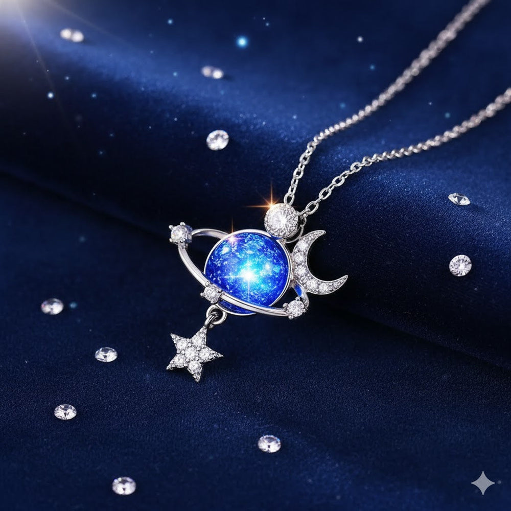 Jewelance™ MoonNecklace 1+1 GRATIS: Blauw Planeet Ster Maan Hanger Ketting