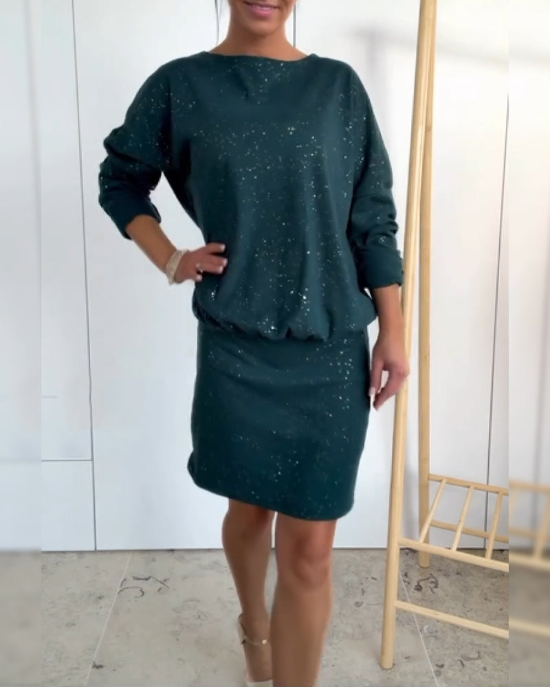 Icone™ GlitterDress: Elegante Ronde Hals Chique Glitter Jurk