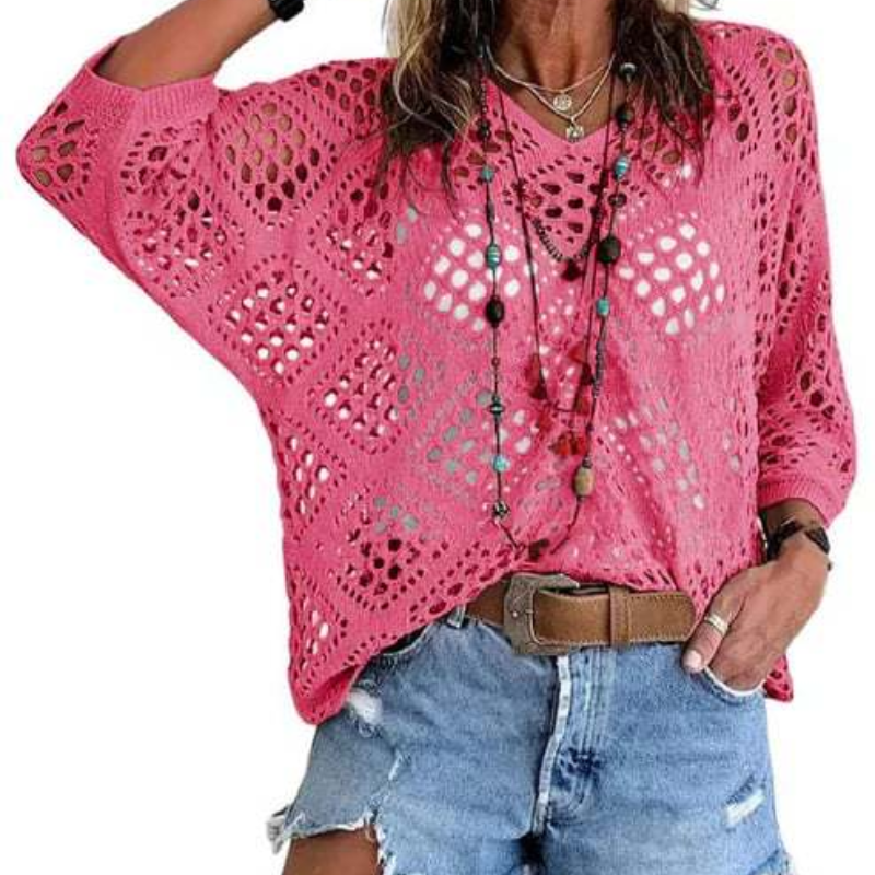 Icone™ CrochetCoverup: Bohemian Zomer Mid-Lengte Mouwen Coverup