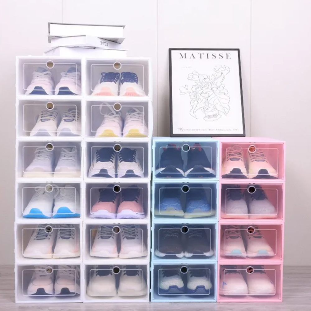 ShoeBox 5+5 GRATIS: Eenvoudige Toegang Stapelbare Transparante Flip-Bovenkant Schoenendoos Opslaglade