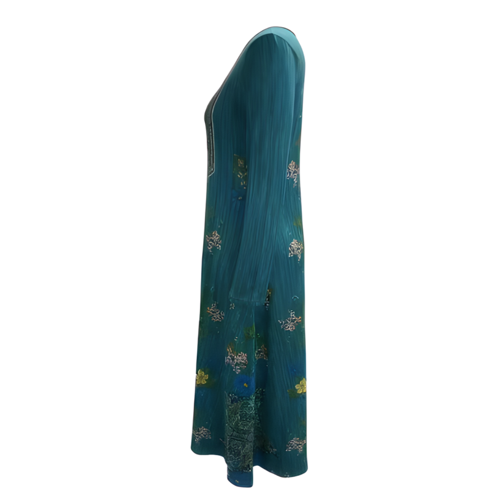 Icone™ VintageDress: Stijlvolle Bloemenprint Toevallig V-Hals Lange Mouwen Vintage Jurk