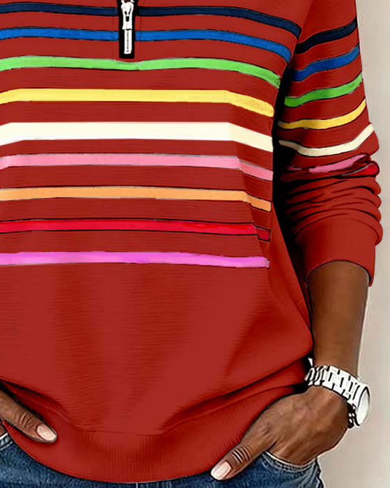 Icone™ ComfySweatshirt: Regenboog Streep Casual De Helft-Rits Comfortabel Sweatshirt
